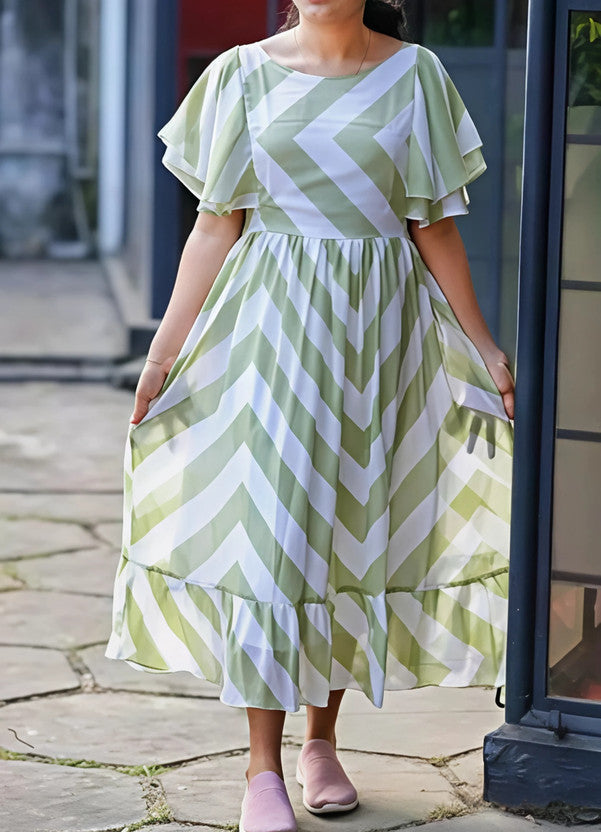 Women Fit and Flare Light Green Midi/Calf Length Dress