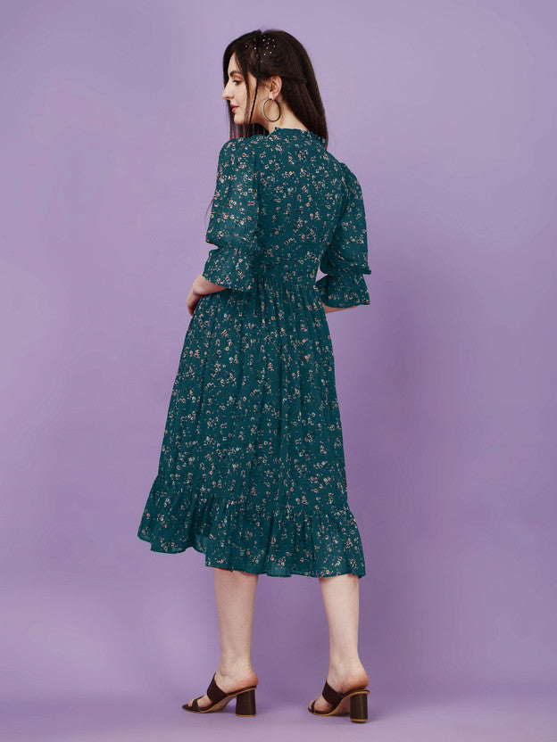 Women Fit and Flare Multicolor Midi/Calf Length Dress