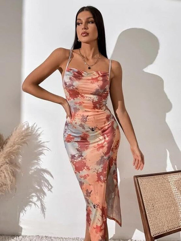 Women Bodycon Orange Midi/Calf Length Dress