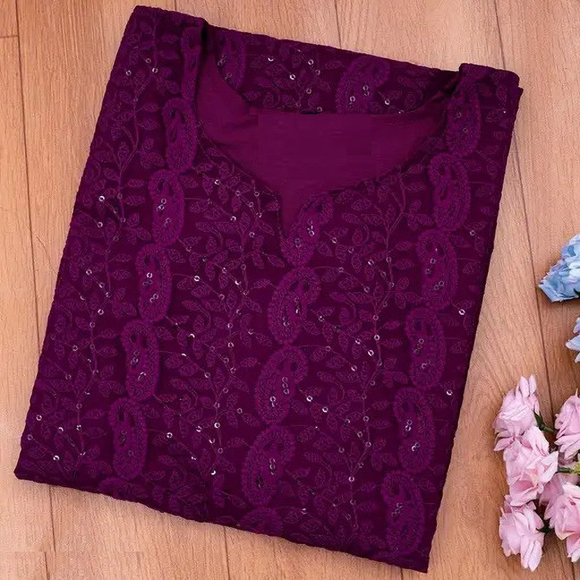 Women Embroidered Georgette Straight Kurta  (Purple)