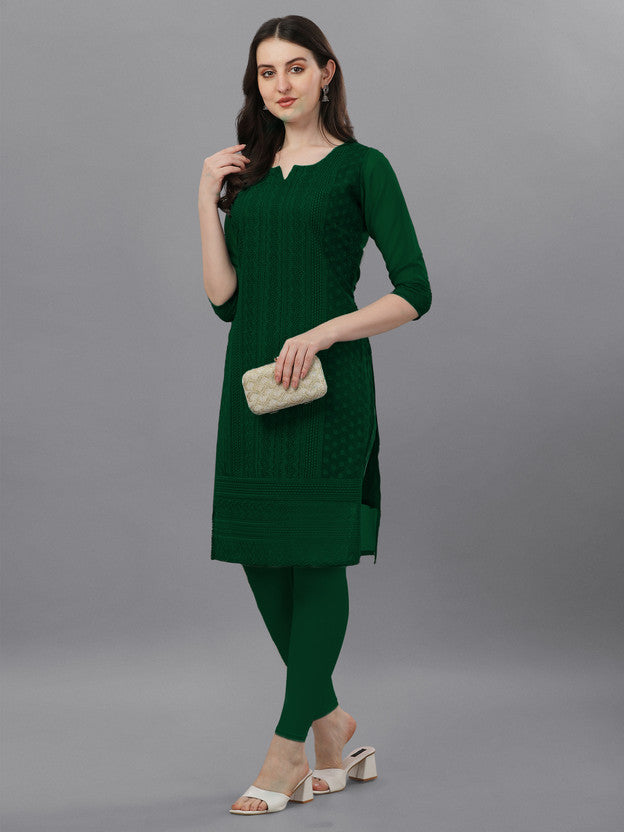 Women Embroidered Georgette Straight Kurta  (Green)