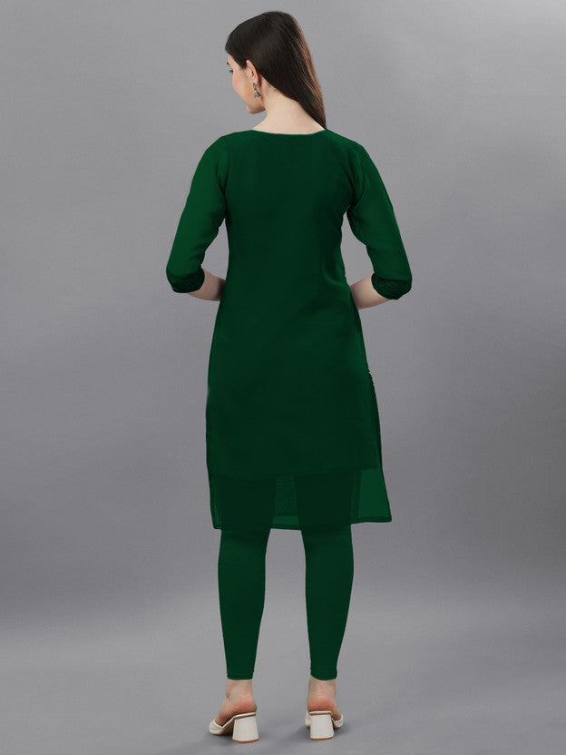 Women Embroidered Georgette Straight Kurta  (Green)