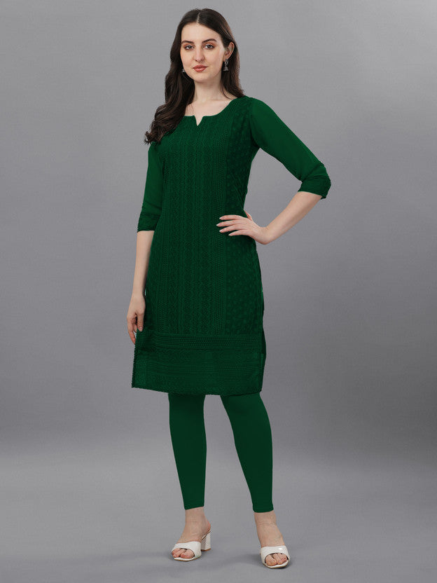 Women Embroidered Georgette Straight Kurta  (Green)