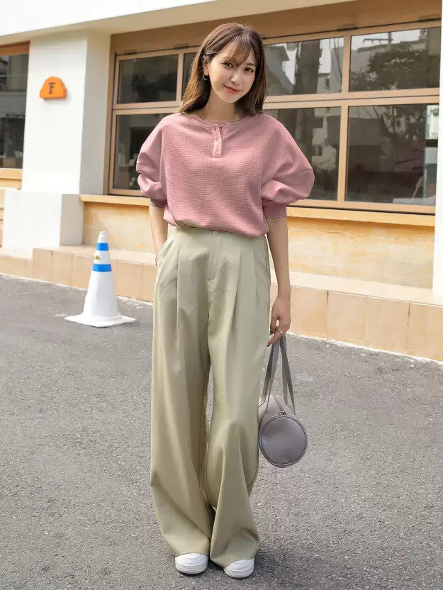 Women Solid Crew Neck Reversible Wool Blend Pink T-Shirt