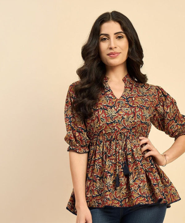 Party Regular Sleeves Printed Women Brown Top