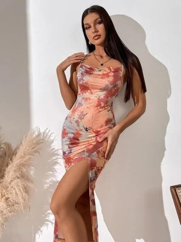 Women Bodycon Orange Midi/Calf Length Dress