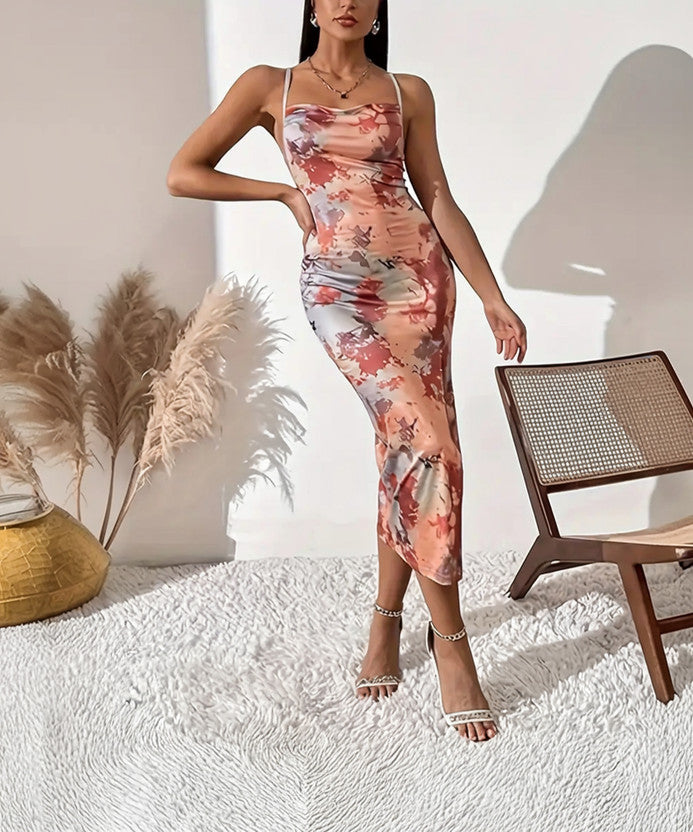 Women Bodycon Orange Midi/Calf Length Dress