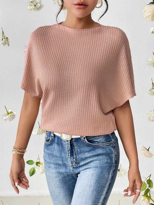Casual Batwing Sleeves Self Design Women Pink Top