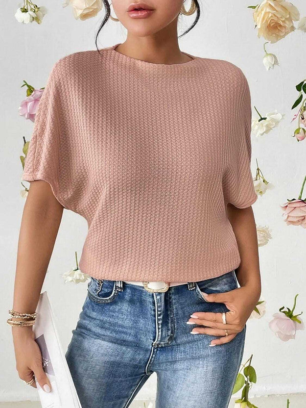 Casual Batwing Sleeves Self Design Women Pink Top