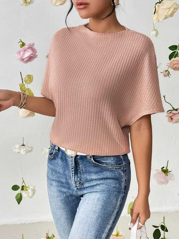 Casual Batwing Sleeves Self Design Women Pink Top