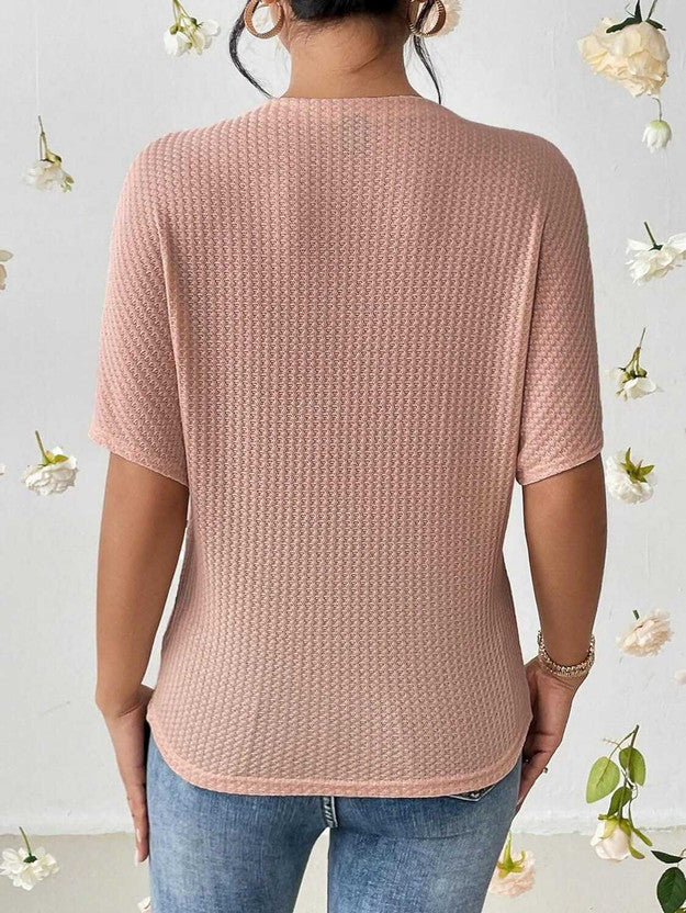 Casual Batwing Sleeves Self Design Women Pink Top