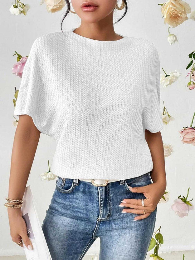 Casual Batwing Sleeves Self Design Women White Top
