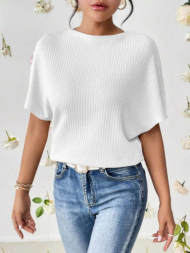 Casual Batwing Sleeves Self Design Women White Top