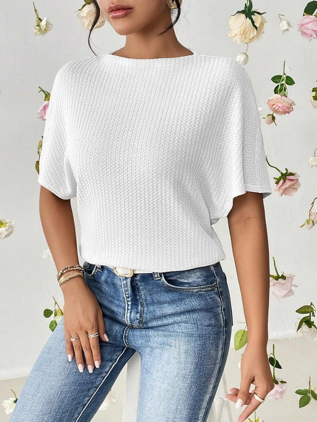 Casual Batwing Sleeves Self Design Women White Top