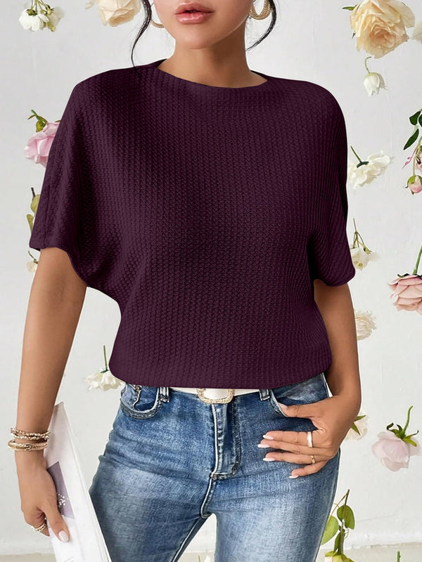 Casual Batwing Sleeves Self Design Women Purple Top