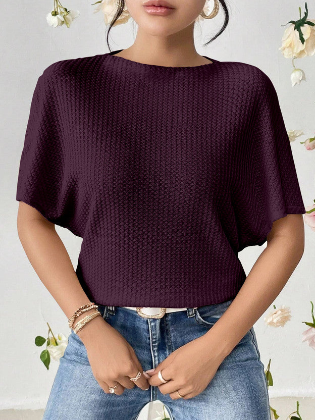 Casual Batwing Sleeves Self Design Women Purple Top