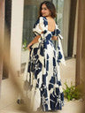 Floral Print Viscose Rayon Stitched Flared/A-line Gown  (Blue)