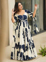 Floral Print Viscose Rayon Stitched Flared/A-line Gown  (Blue)