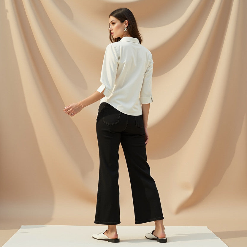 Women Regular Fit Solid Spread Collar Formal Shirt