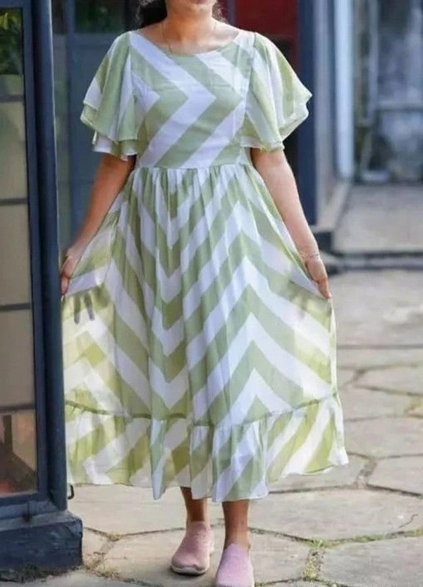 Women Fit and Flare Light Green Midi/Calf Length Dress