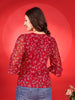 Casual Puff Sleeves Printed Women Red Top