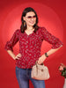 Casual Puff Sleeves Printed Women Red Top