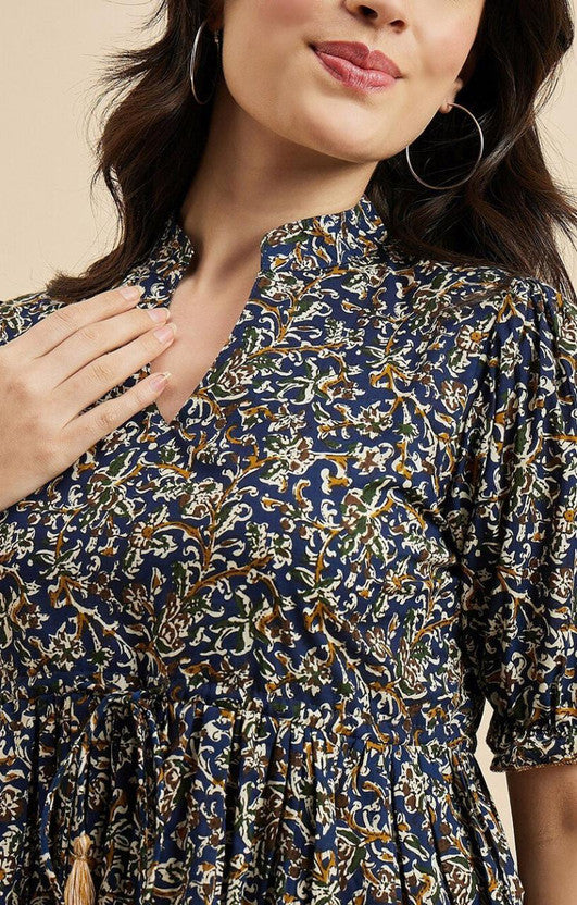 Party Regular Sleeves Printed Women Blue Top