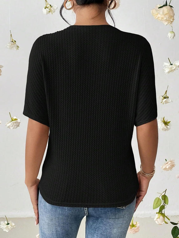 Casual Batwing Sleeves Self Design Women Black Top